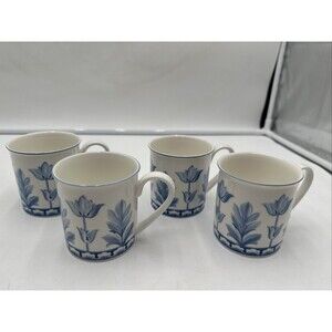SET OF 4 Villeroy & Boch Casa Azul Blue Coffee Mugs Floral Porcelain Luxembourg
